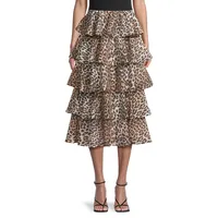Leopard-Print Voile Midi Flounce Skirt