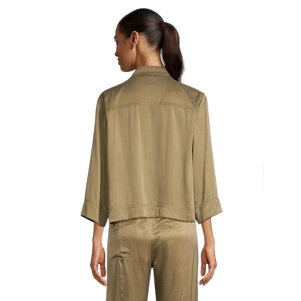 Washed Satin Crop Utility Shirt