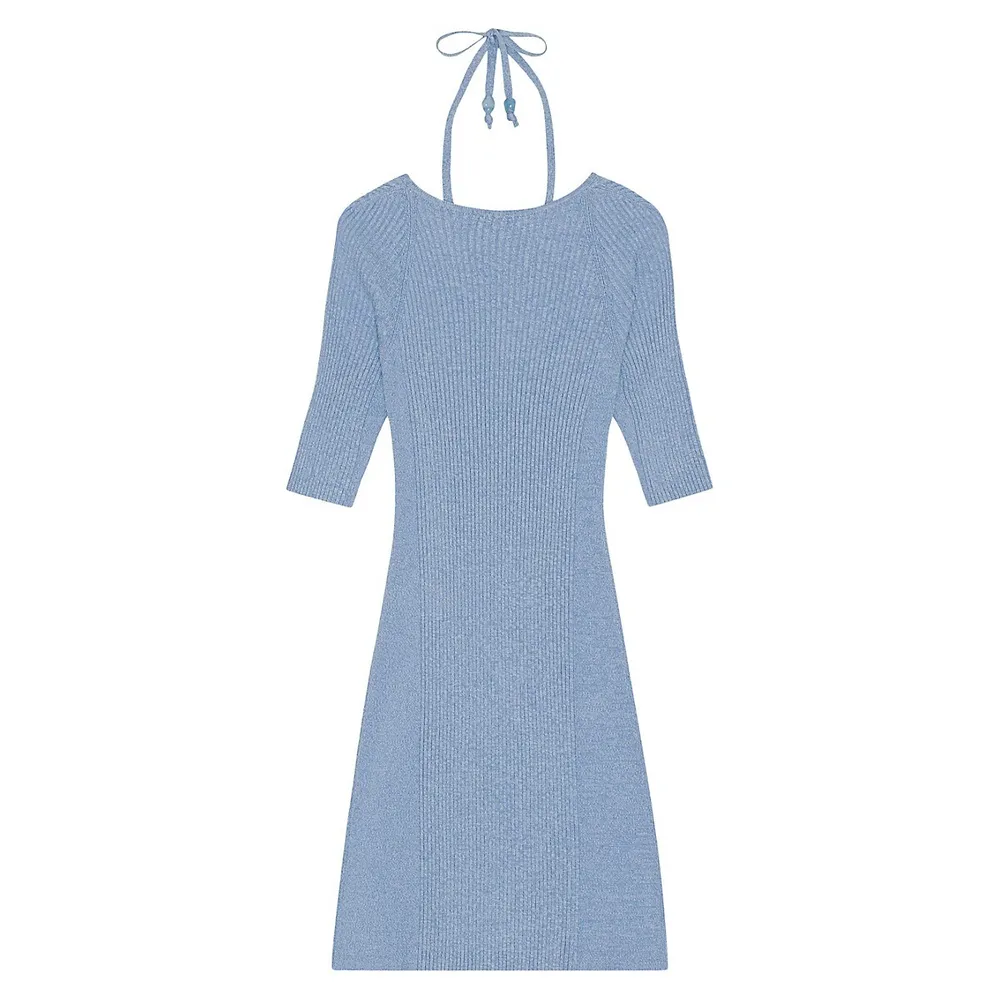 Melange Rib-Knit Halter Mini Dress