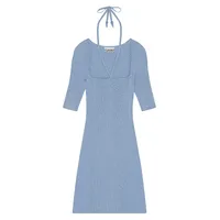 Melange Rib-Knit Halter Mini Dress