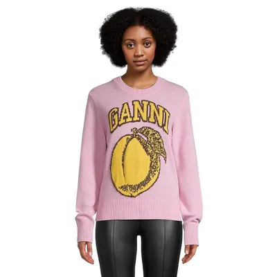 Wool-Blend Peach Graphic Sweater