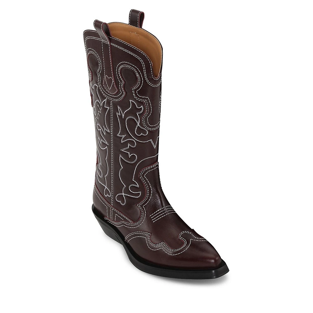 Bottes style western en cuir brodé