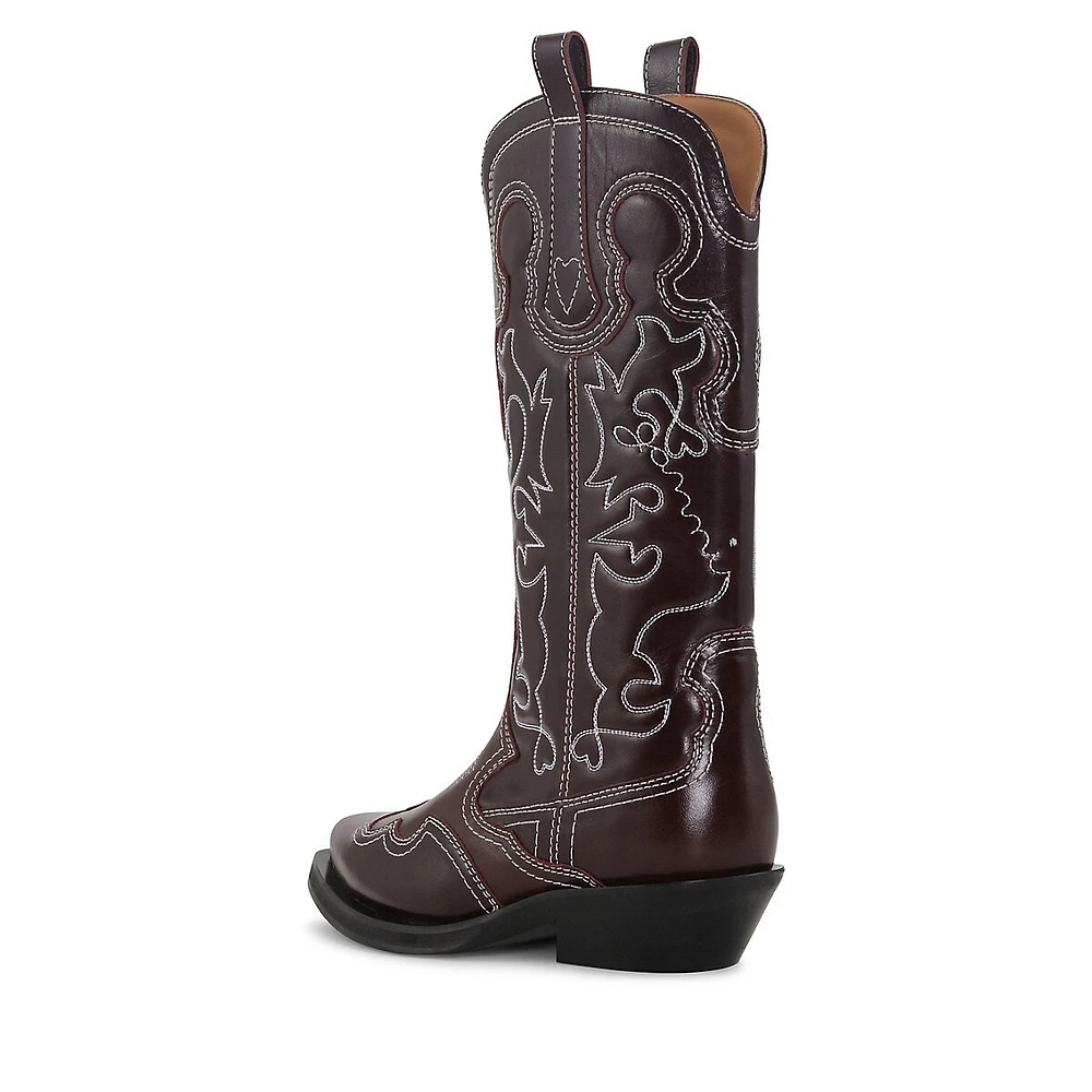 Bottes style western en cuir brodé