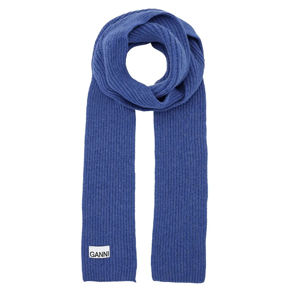Structured Rib-Knit Wool-Blend Thin Scarf