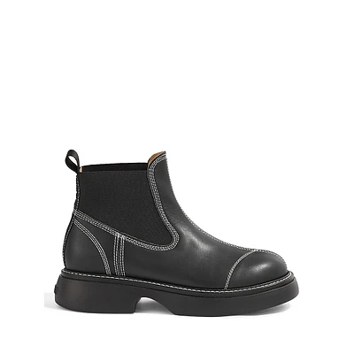 Contrast-Topstitch Chelsea Ankle Boots