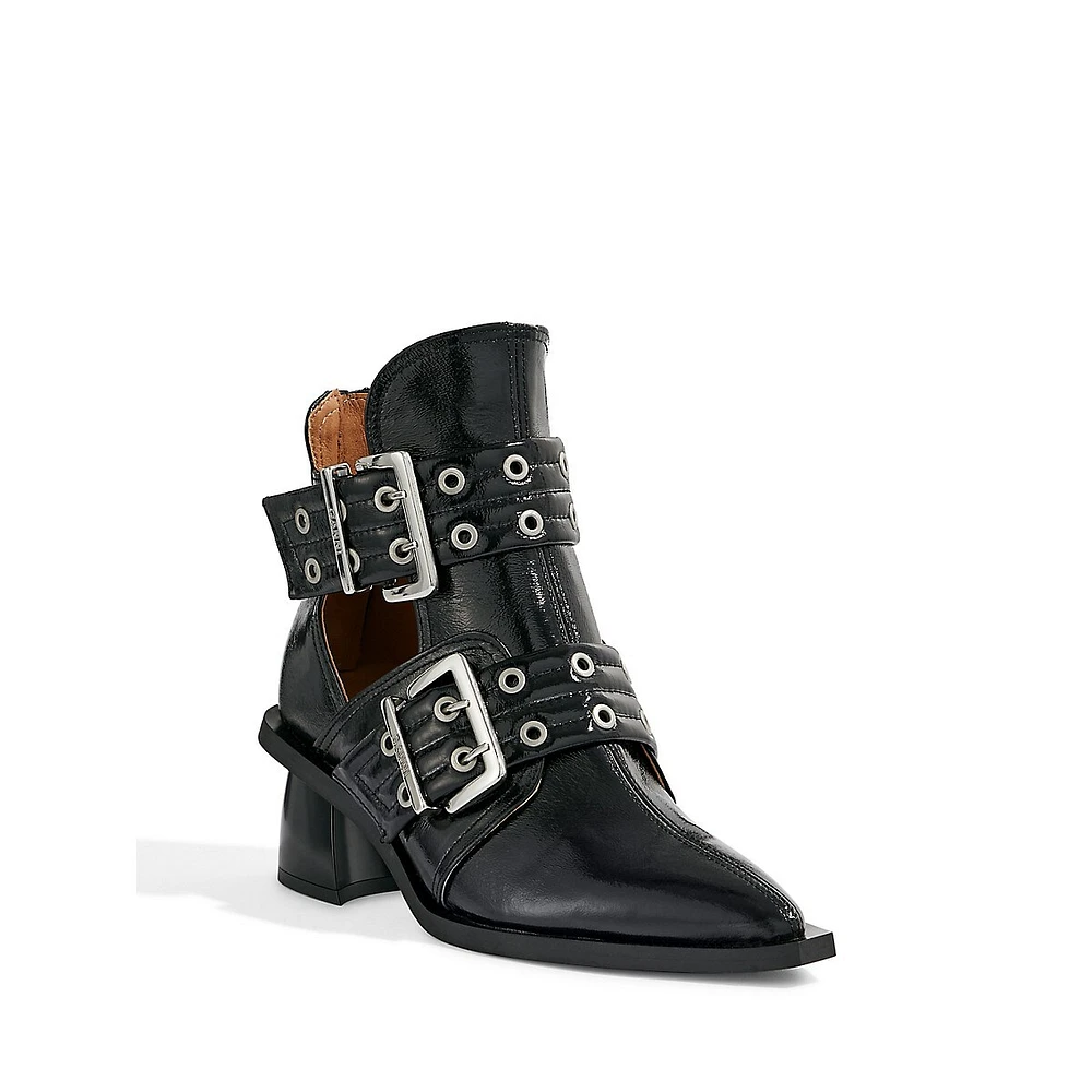 Double-Buckle Cutout Ankle Boots