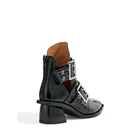 Double-Buckle Cutout Ankle Boots