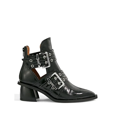 Double-Buckle Cutout Ankle Boots