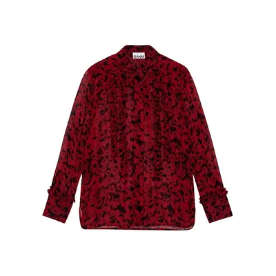 Floral Semi-Sheer Georgette Ruffle Shirt