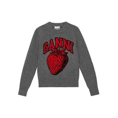 Wool-Blend Strawberry Graphic Sweater