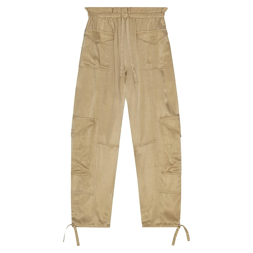 Relaxed Washed Satin Drawstring-Hem Pocket Pants