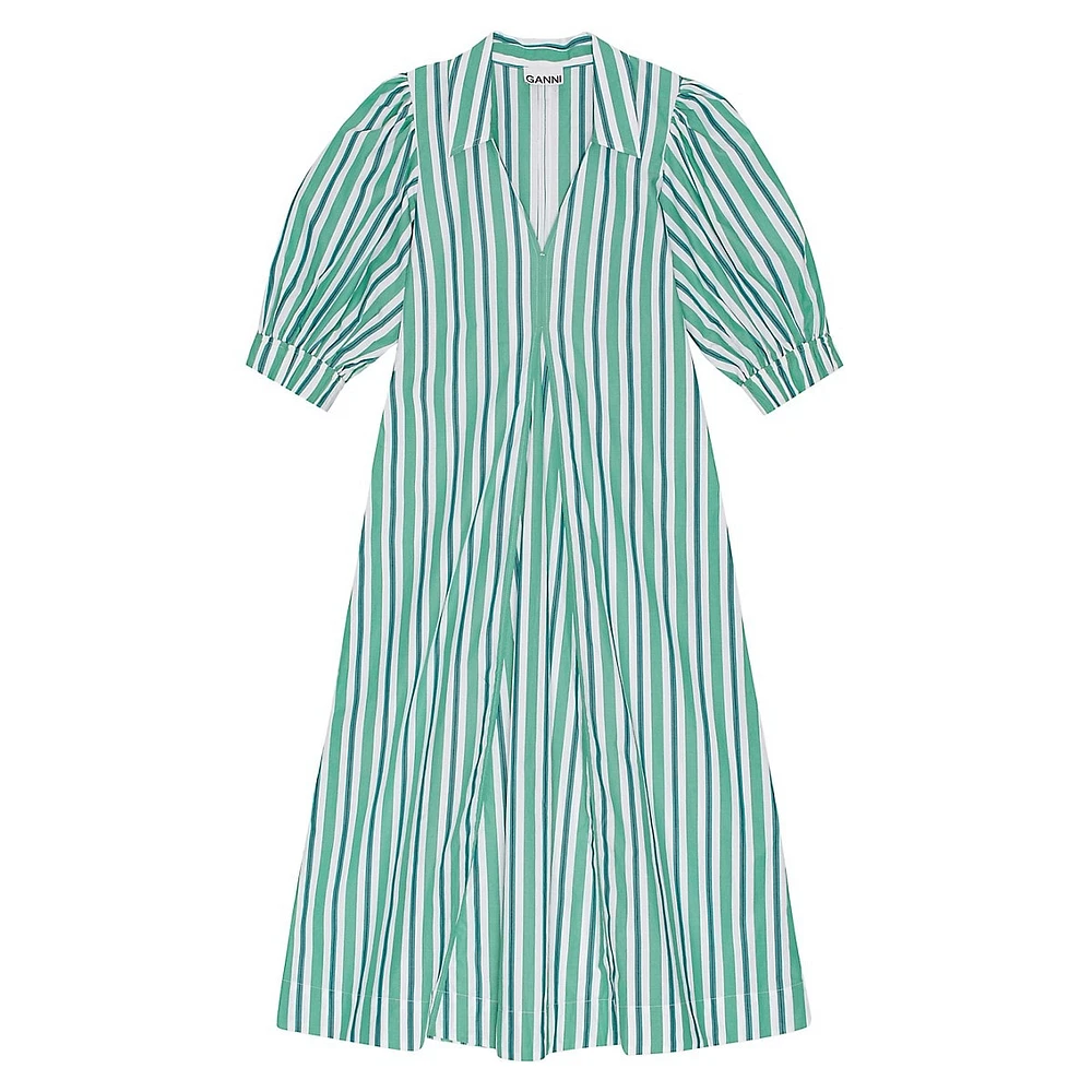 Organic Cotton Striped Collared Midi Dress