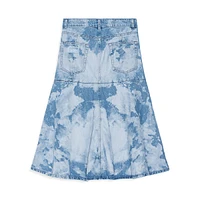 Organic Cotton Bleach Denim Flounce Midi Skirt