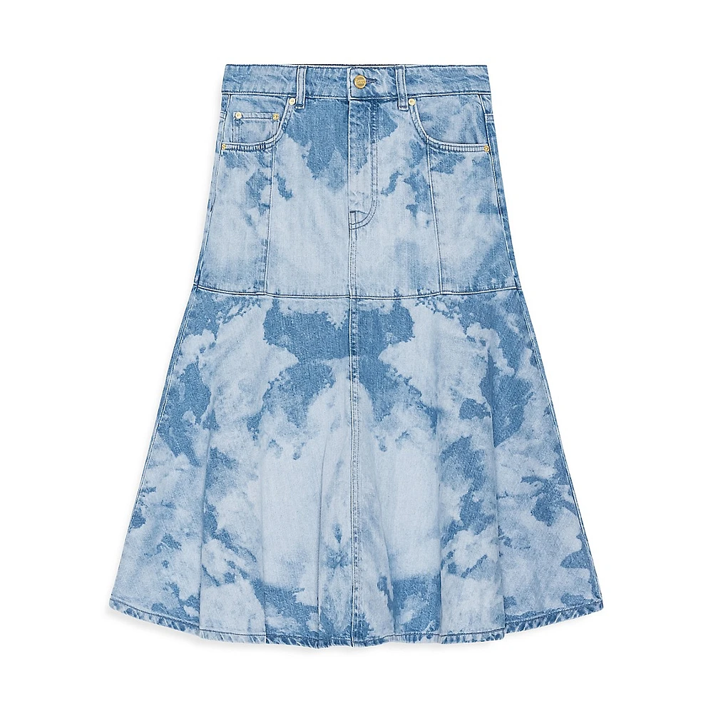 Organic Cotton Bleach Denim Flounce Midi Skirt