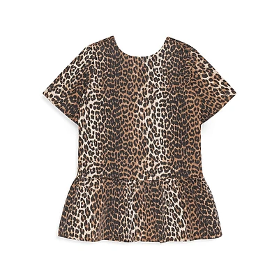 Leopard-Print Denim Drop-Waist Mini Dress