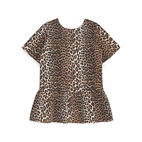 Leopard-Print Denim Drop-Waist Mini Dress