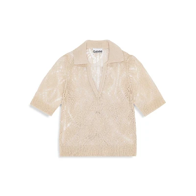 Organic Cotton Sheer Lace Short-Sleeve Polo Shirt