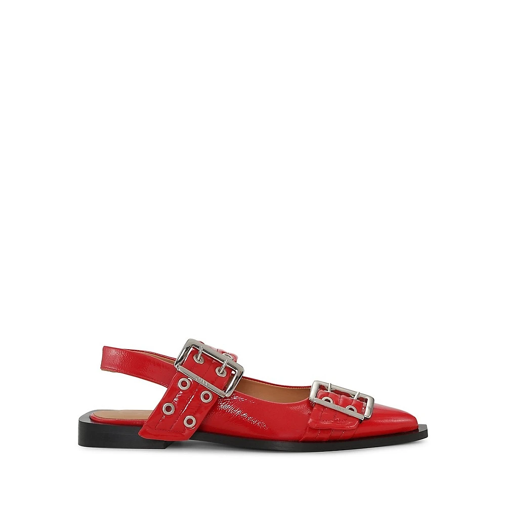 Dual Buckle-Strap Point-Toe Slingback Flats