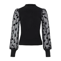 Dotme Sheer-Sleeve Sweater