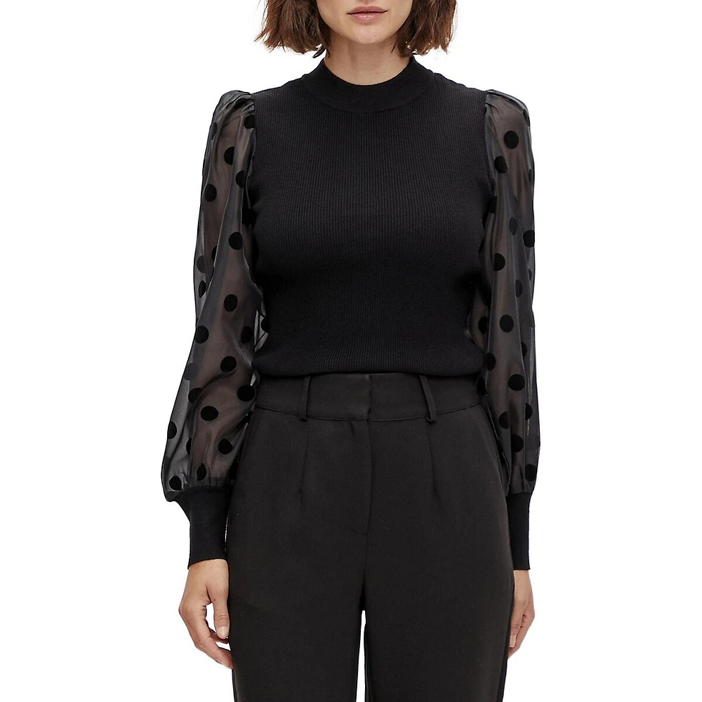 Dotme Sheer-Sleeve Sweater