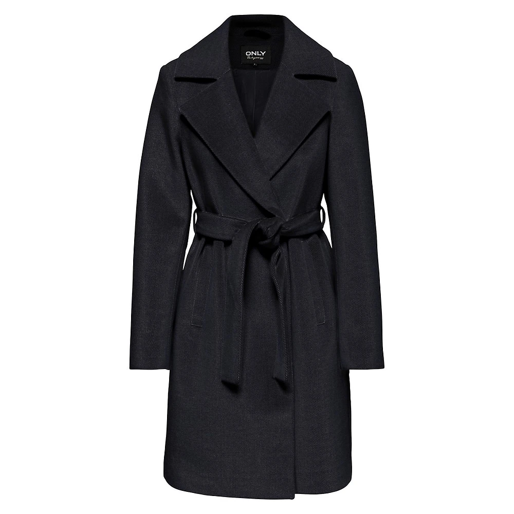 Wool-Blend Belted Wrap Coat