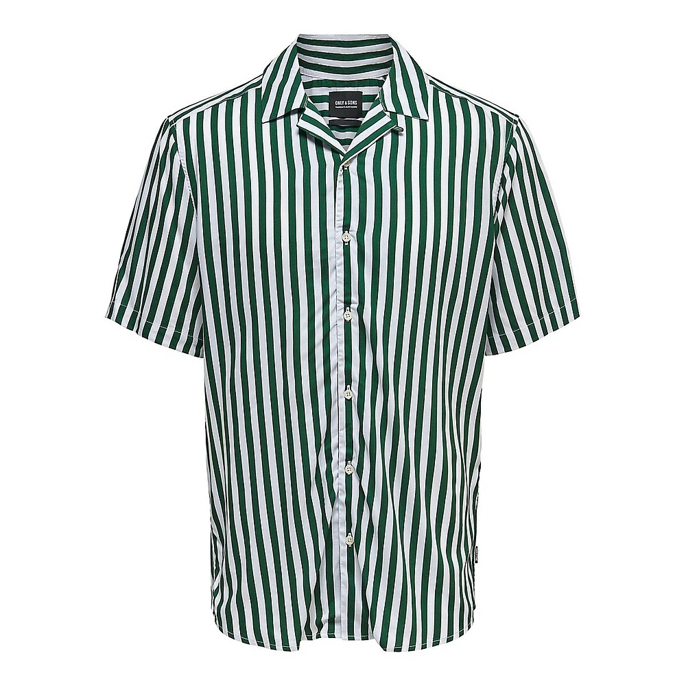 Striped Notch Collar Short-Sleeve Shirt