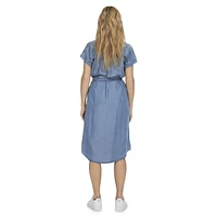 Pema Tencel Lyocell Chambray Tied Shirtdress