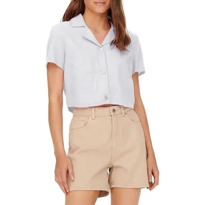 Caro Cropped Linen-Viscose Short-Sleeve Shirt
