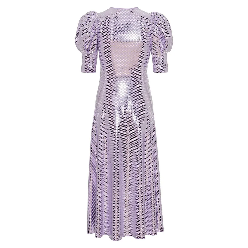 Sierina Metallic Puff-Sleeve Midi Dress