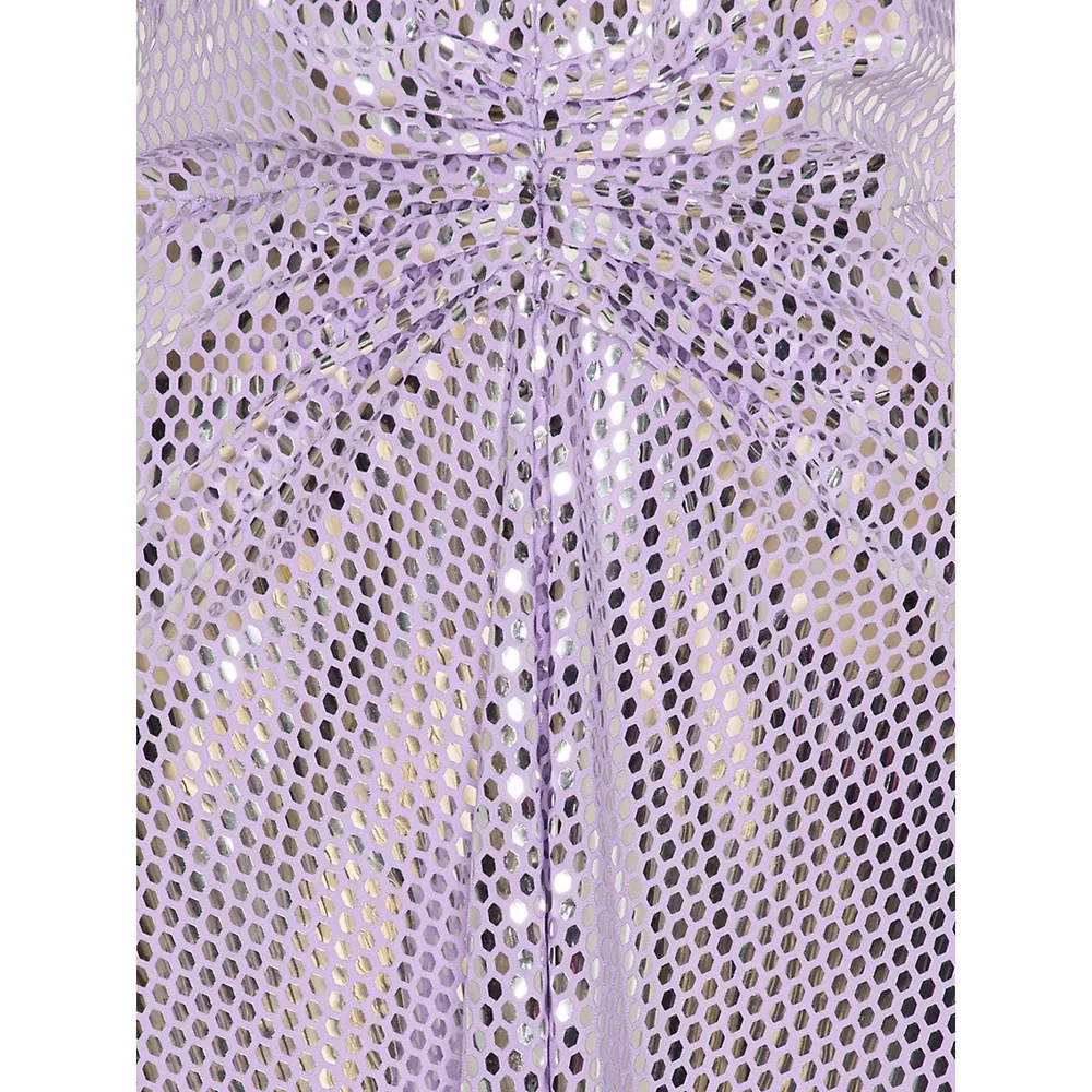 Sierina Metallic Puff-Sleeve Midi Dress