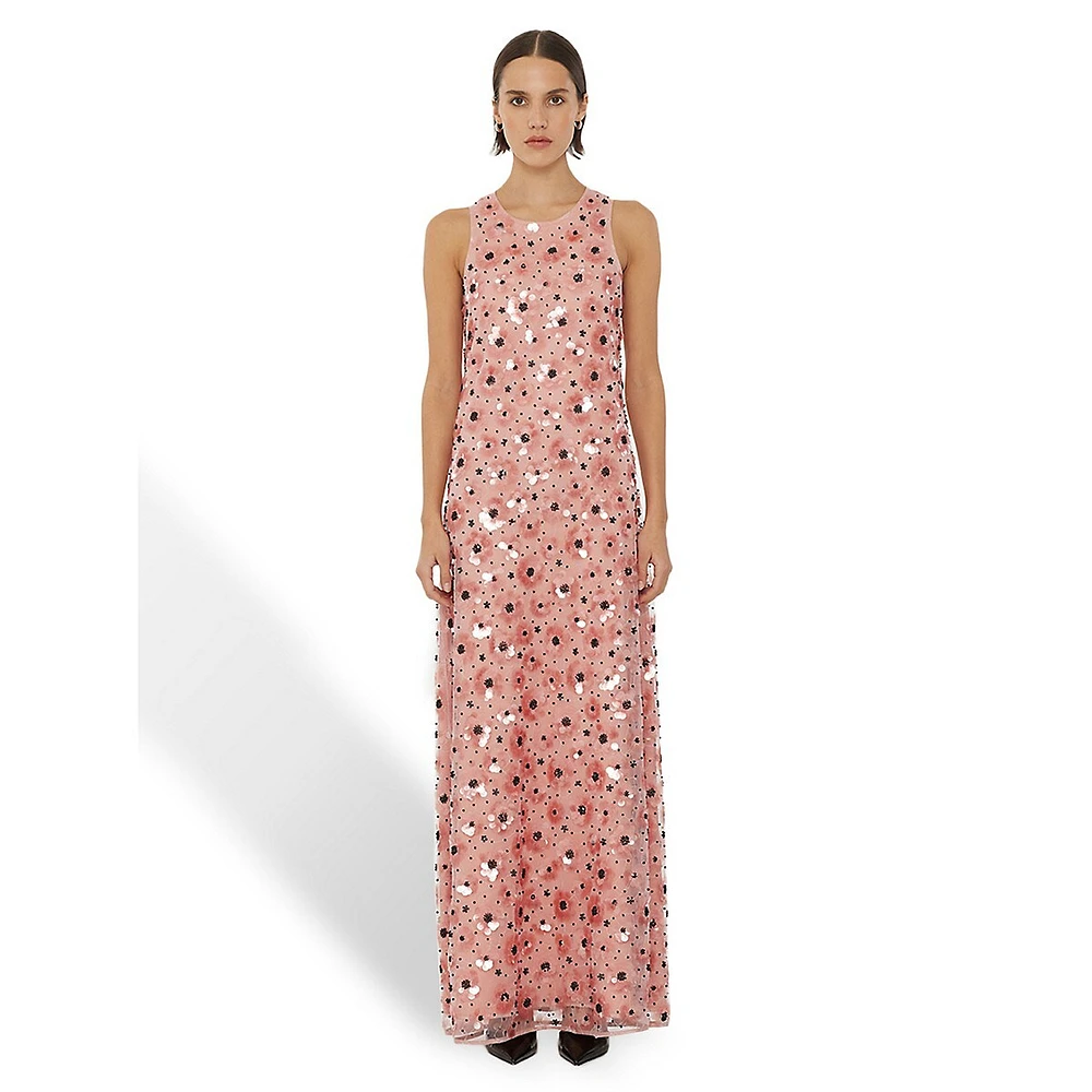 Flower Sequins Maxi Dress