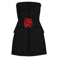 3D Floral Stretchy Strapless Pinstripe Top