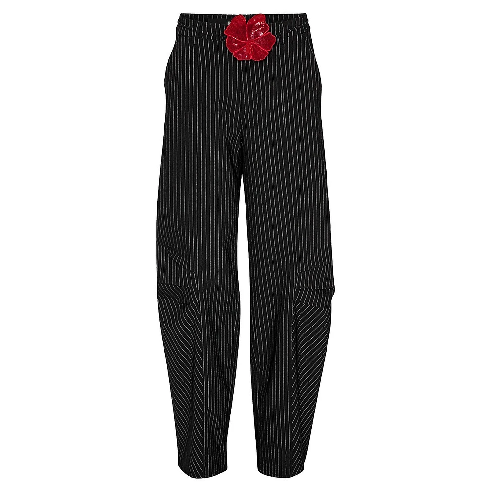 Pantalon cargo à fines rayures florales 3D