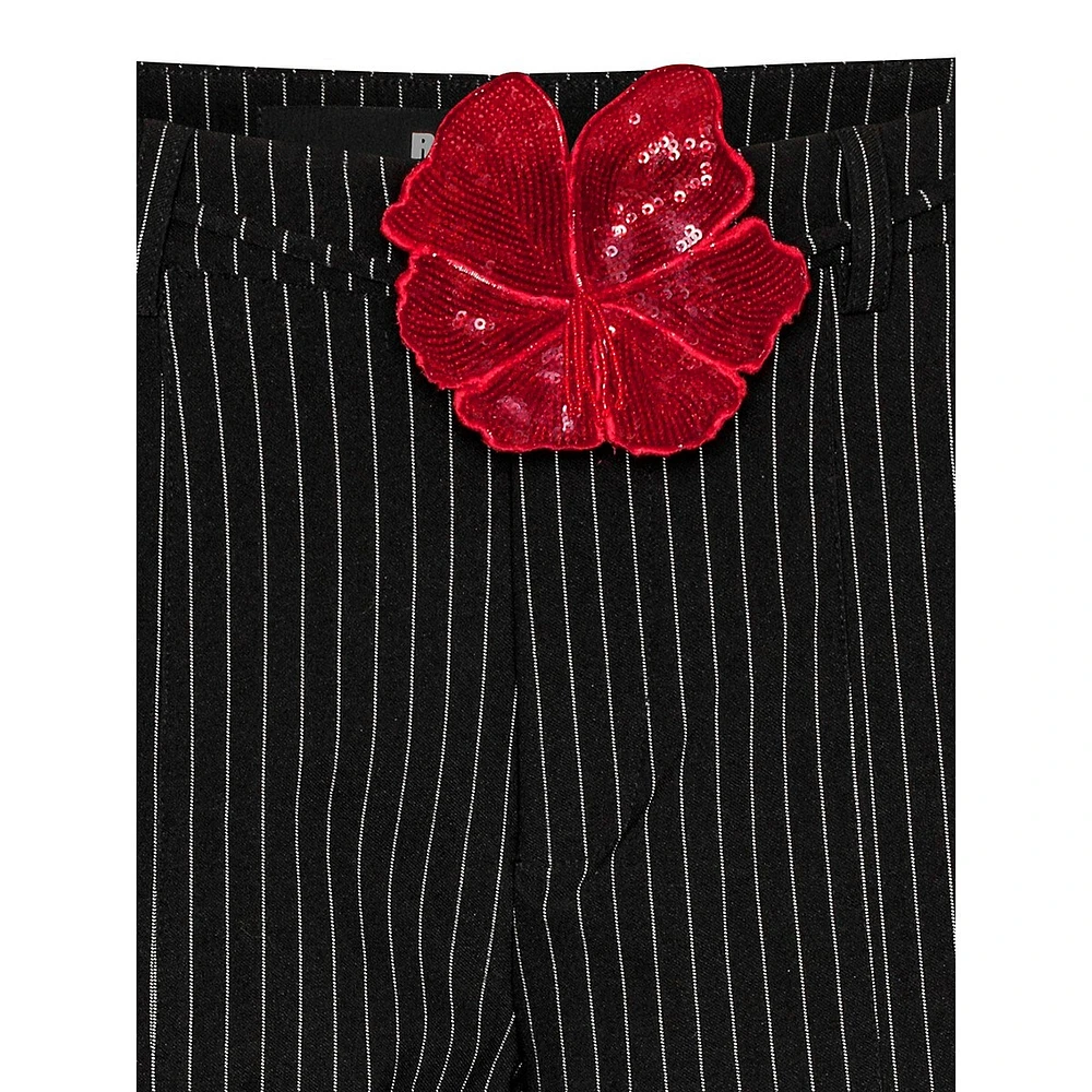 Pantalon cargo à fines rayures florales 3D