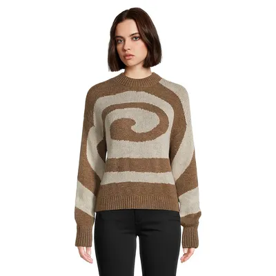 Swirl-Print Highneck Drop-Shoulder Sweater