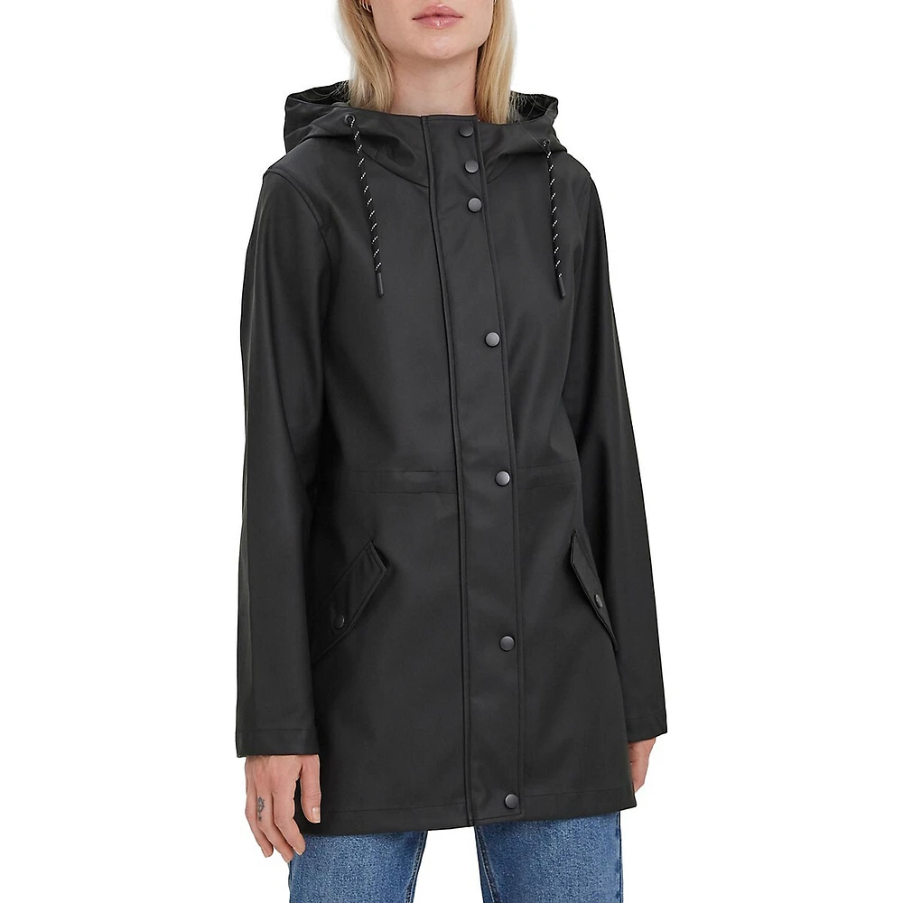 Malou Coated Attached-Hood Jacket