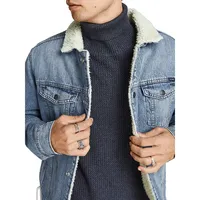 Faux Shearling and Denim Jean Jacket