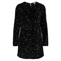 Sequined Velvet Long-Sleeve Mini Dress