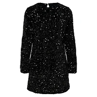 Sequined Velvet Long-Sleeve Mini Dress