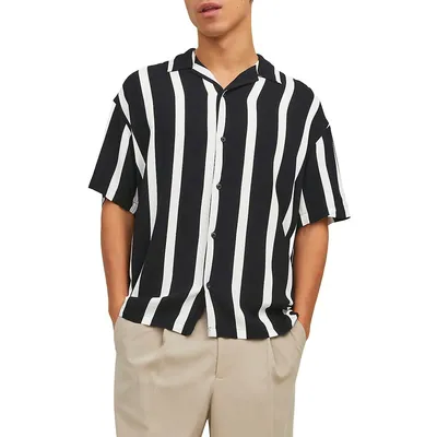Jeff Relaxed-Fit Striped Cuban-Collar Resort Shirt