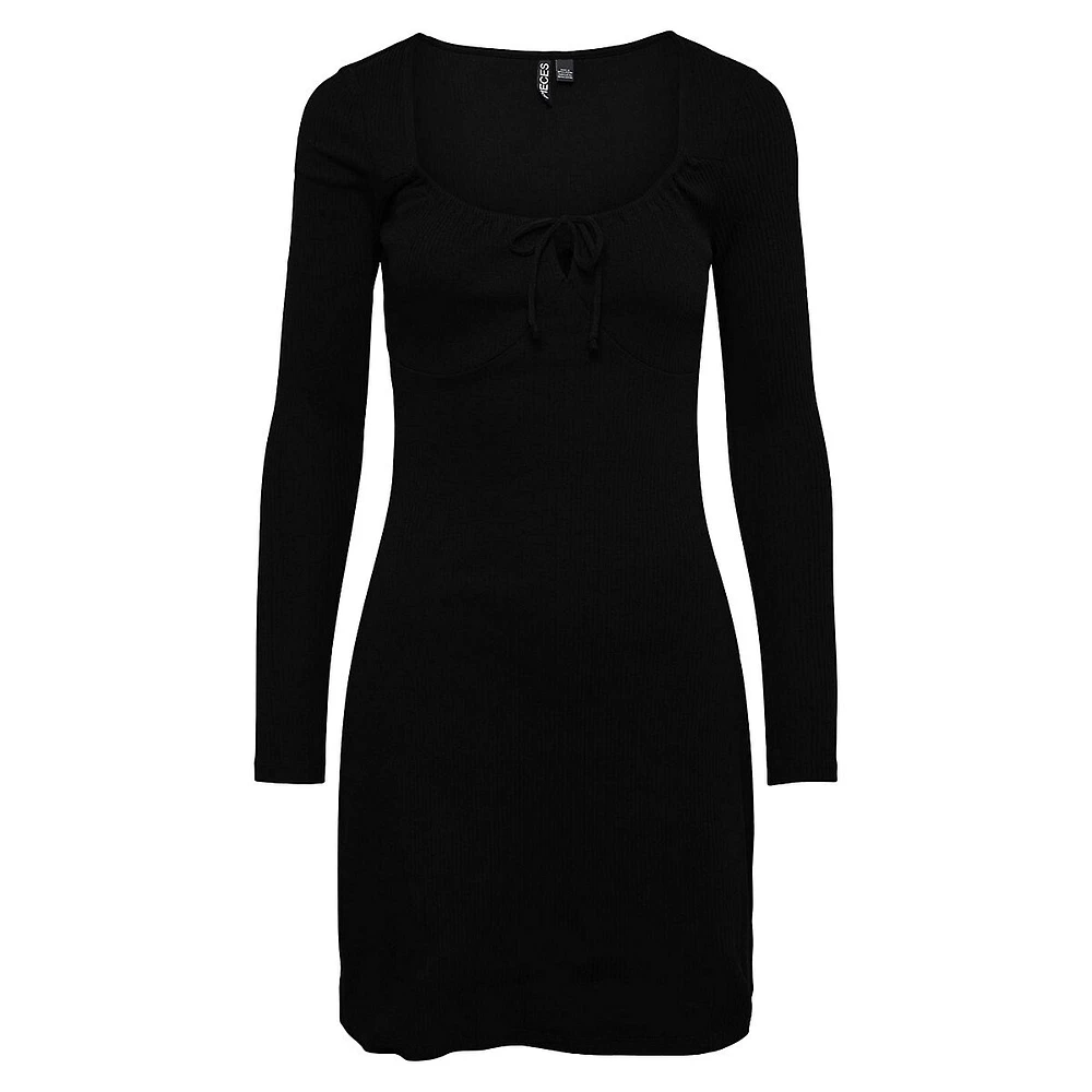 Tegan Long-Sleeve Tie-Neck Sheath Dress