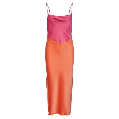 Dottea Colourblock Slip-On Satin Midi Dress