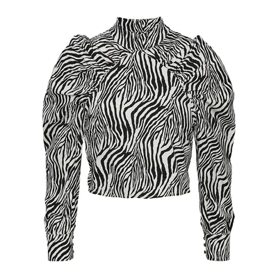 Ebra Zebra-Print Puff-Sleeve Crop Top