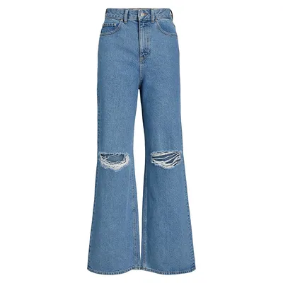 Tokyo High-Waist Distressed-Knee Wide Jeans