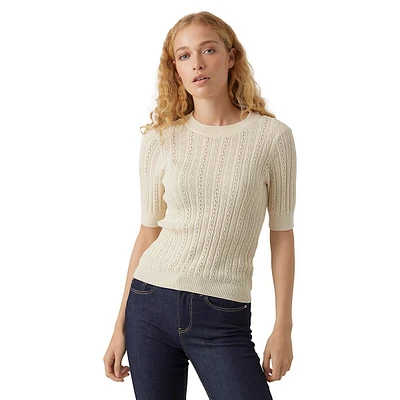 Morena Short-Sleeve Pointelle Sweater