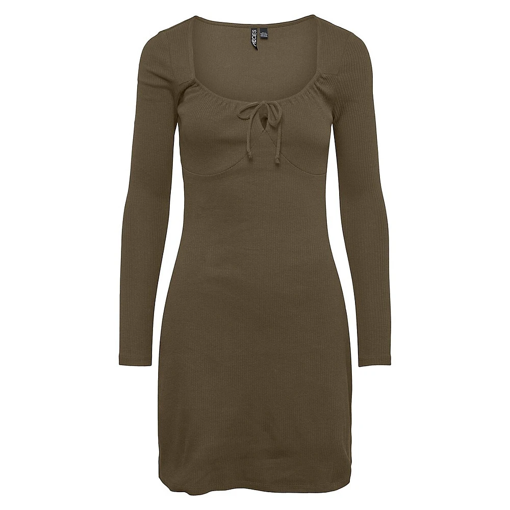 Tegan Long-Sleeve Tie-Neck Sheath Dress