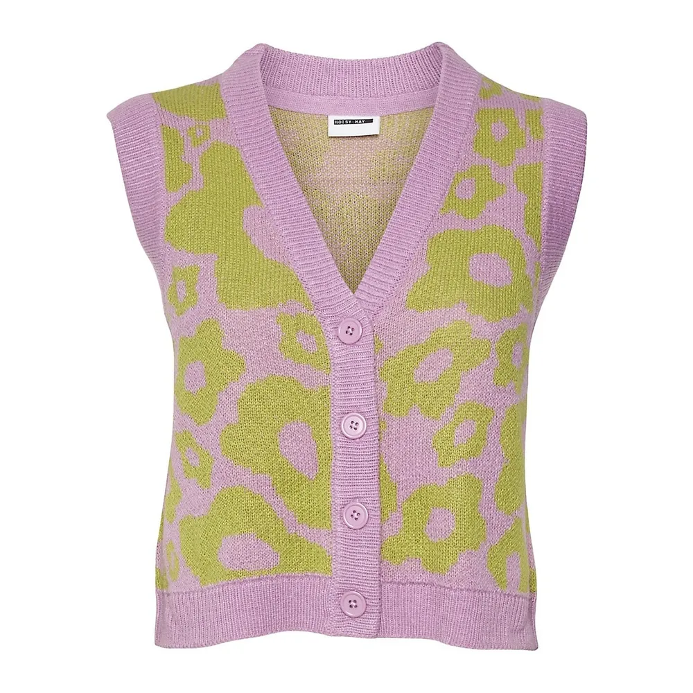 Cosmic Sleeveless Patterned-Knit Cardigan