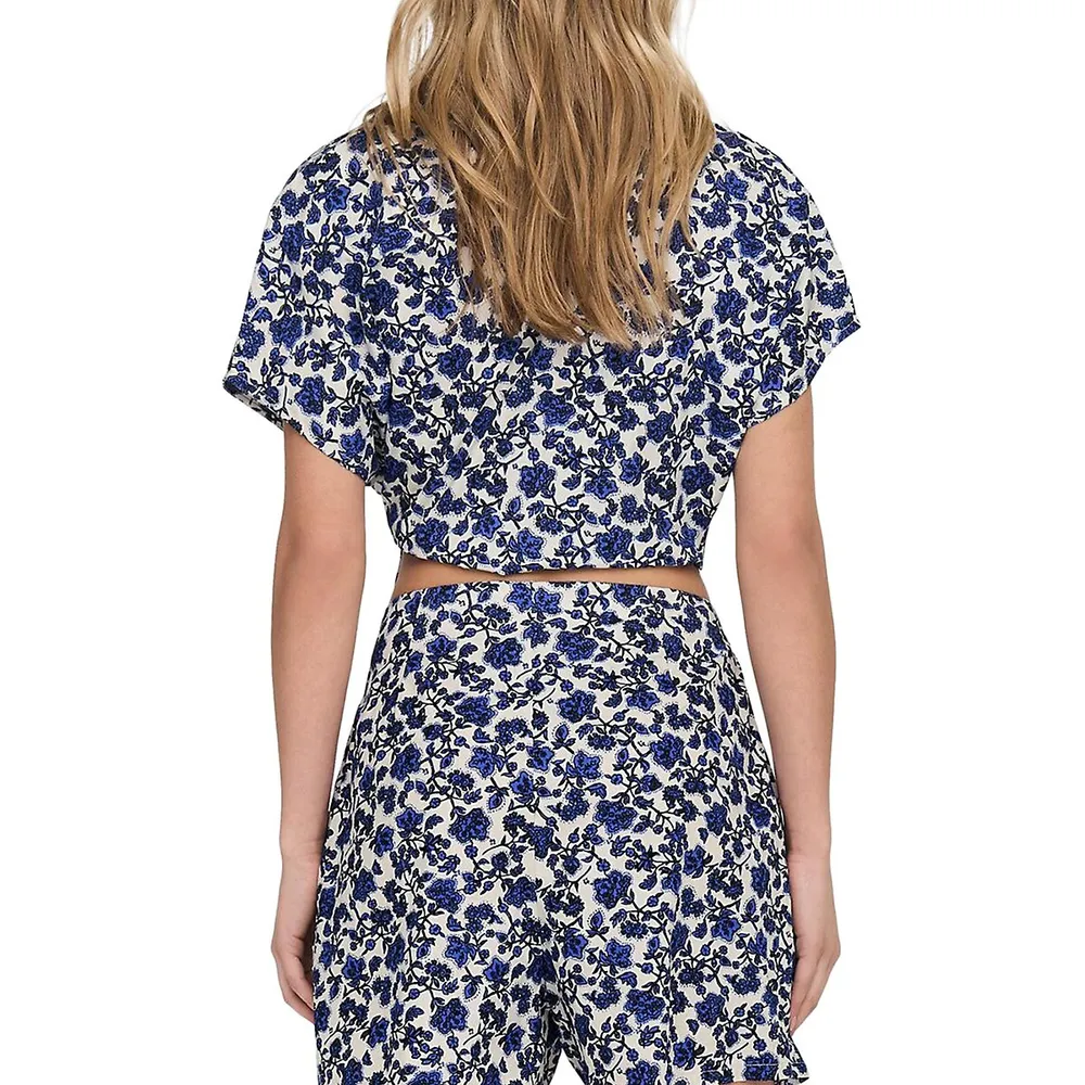 Floral Cropped Wrap Shirt