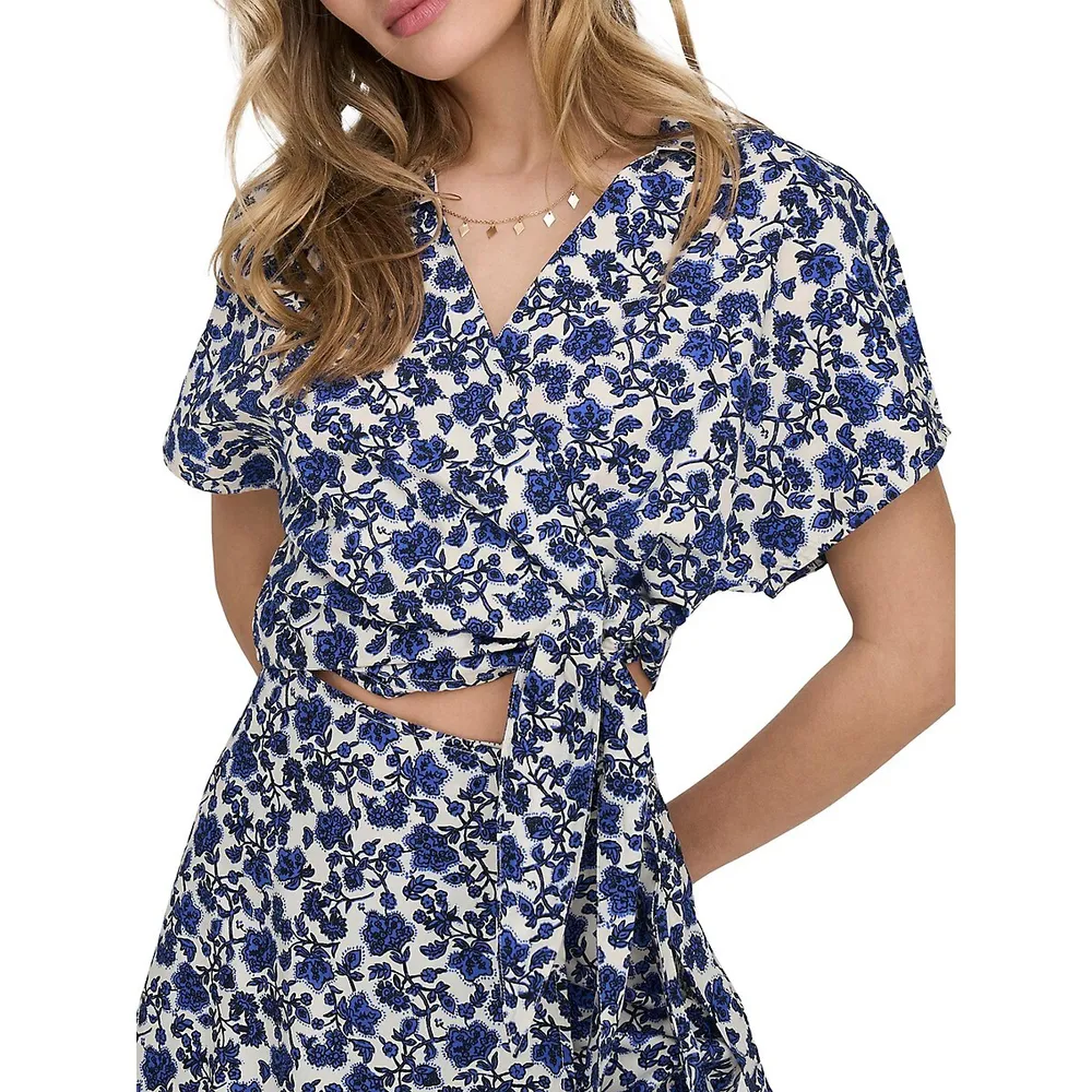 Floral Cropped Wrap Shirt