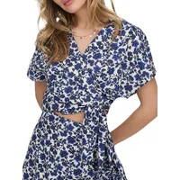 Floral Cropped Wrap Shirt